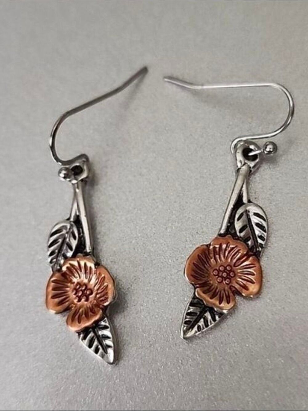 Boho Flower Dangle Earring Silver Copper